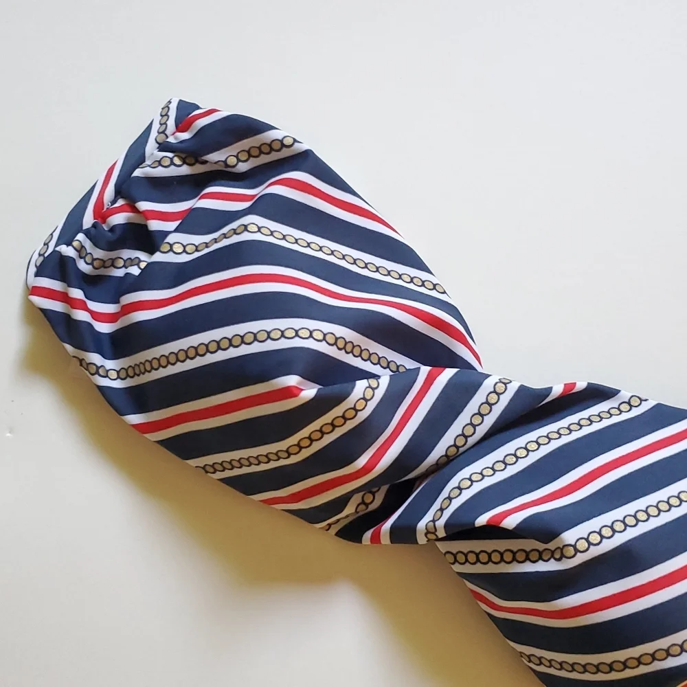 LSPACE Navy Blue Red White Nautical Striped Bandeau Bikini Top S Made in USA